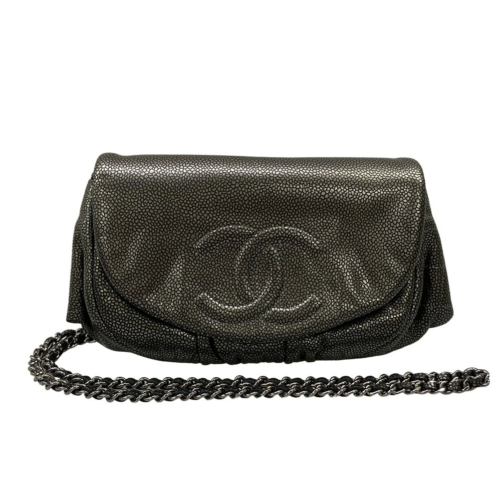 Chanel Half Moon Other Style Wallet Silver Black